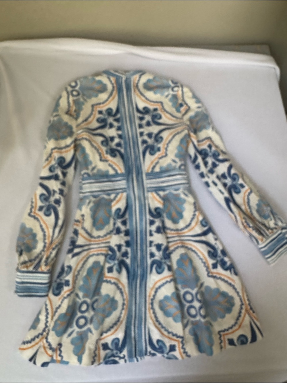 Finders Keepers Blue and White Patterned Long-Sleeve Mini Dress - Picture 10 of 16